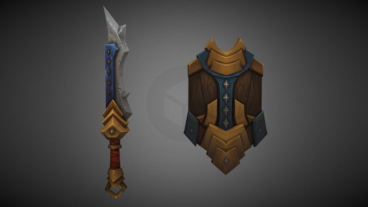 Hand Painted Sword and Shield Practice 3D Model