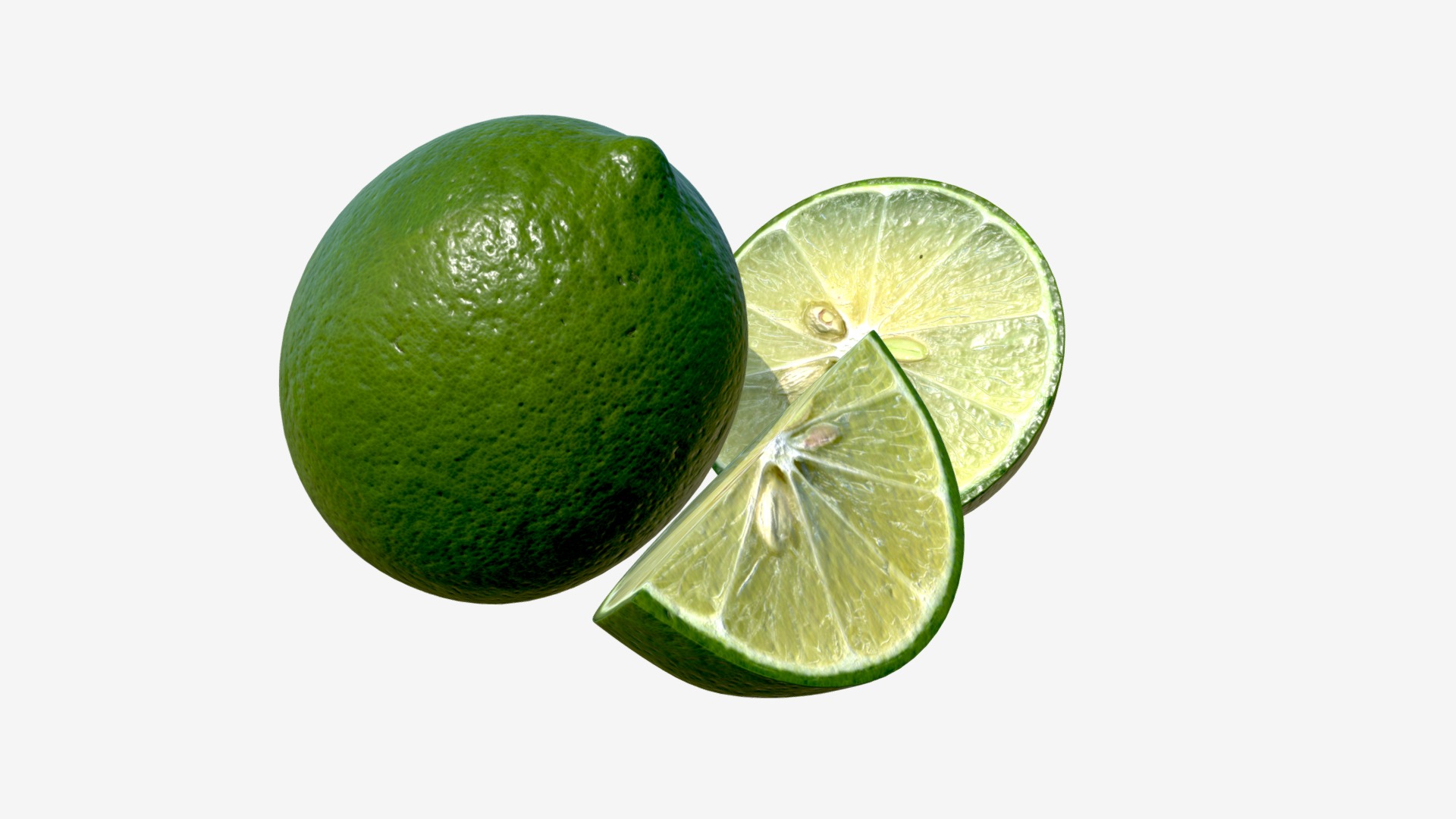3D model Citrus lime fruit - This is a 3D model of the Citrus lime fruit. The 3D model is about a lime with a slice cut out.