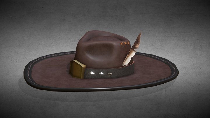 Western Cowboy Leather Hat with Feather 3D Model
