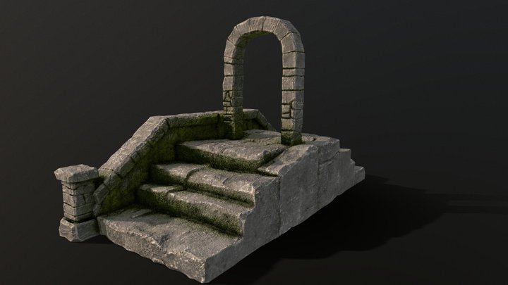 Mossy Stone Arch Scene | Low-Poly 3D Model