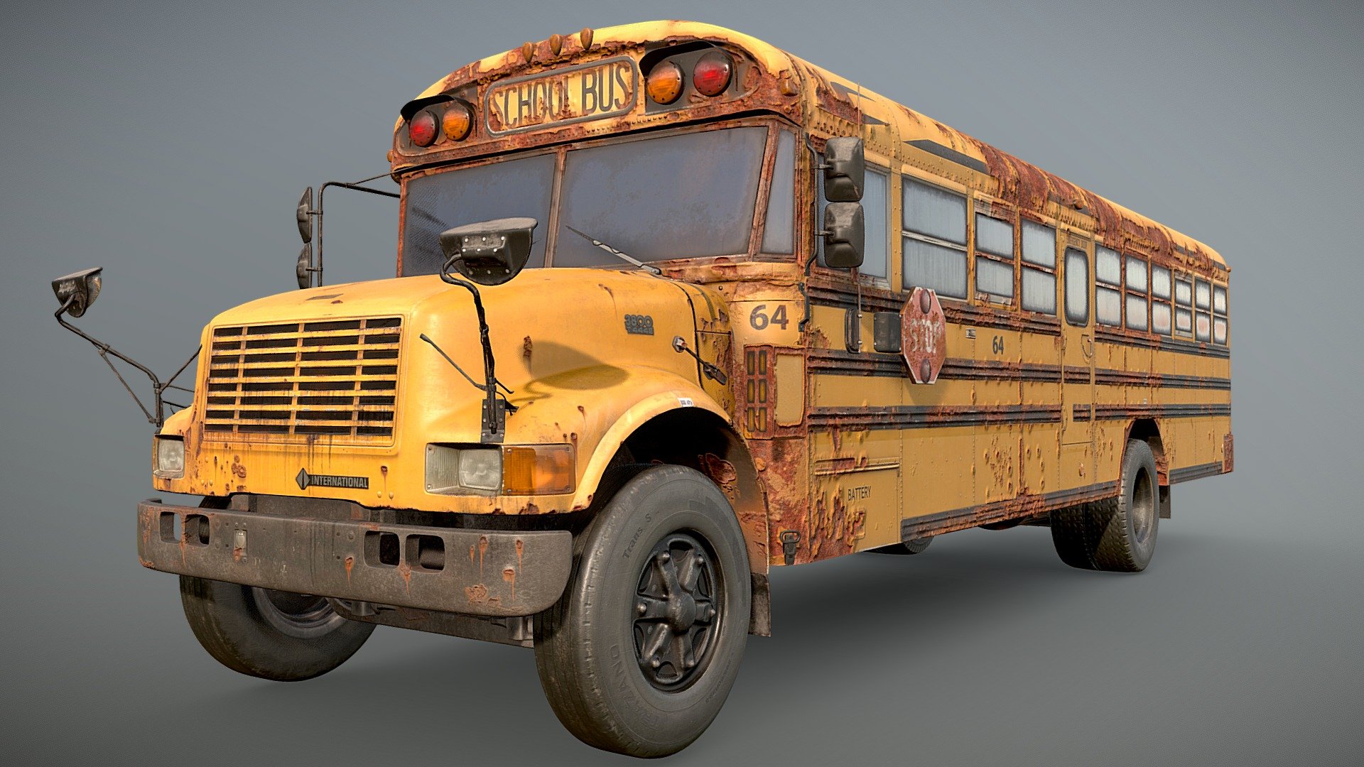 Schoolbus International 3800 T444E Black Decayed - Buy Royalty Free 3D ...