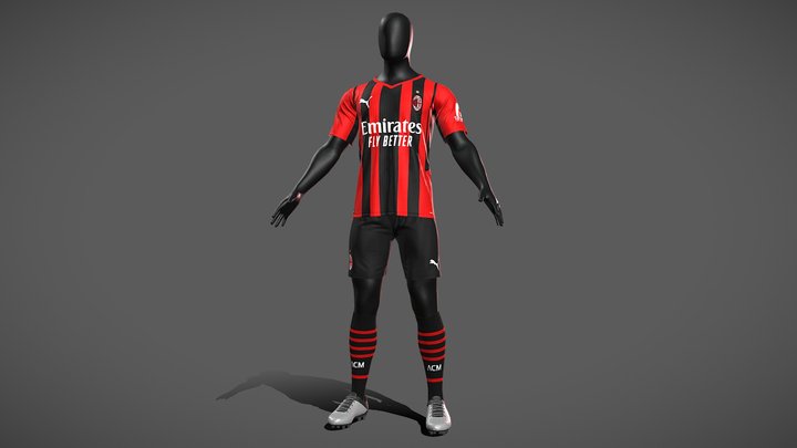 Foot Ball Jersey AC Milan Team 3D Model