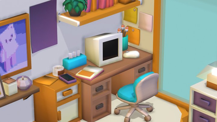 Cozy Isometric Low Poly Room 3D Model