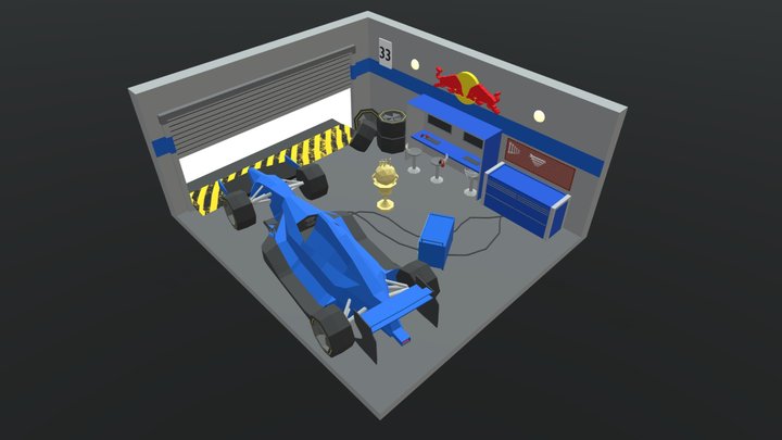 LowPoly F1 Garage 3D Model