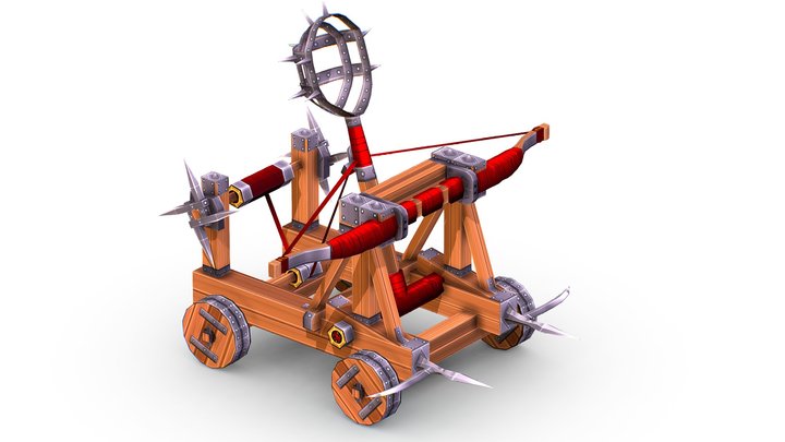 Handpaint Cartoon Medieval Catapult Siege Weapon 3D Model