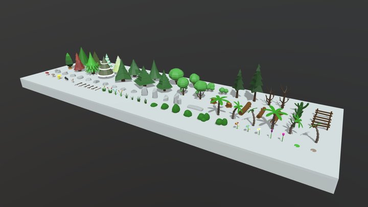 Lowpoly Trees Flower Rocks Assets Pack 3D Model