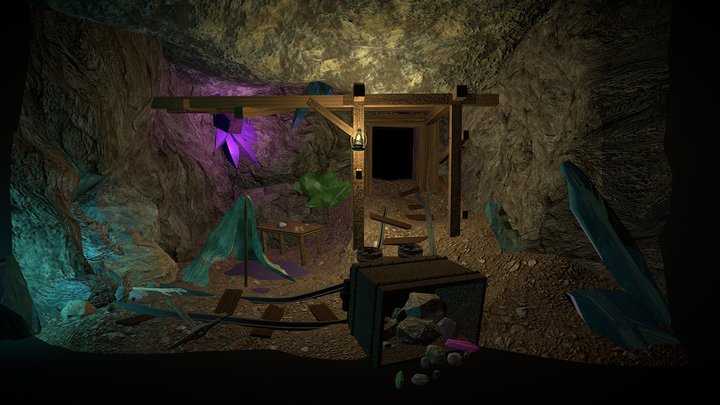 Mine Cavern Crystals Mineshaft 3D Model