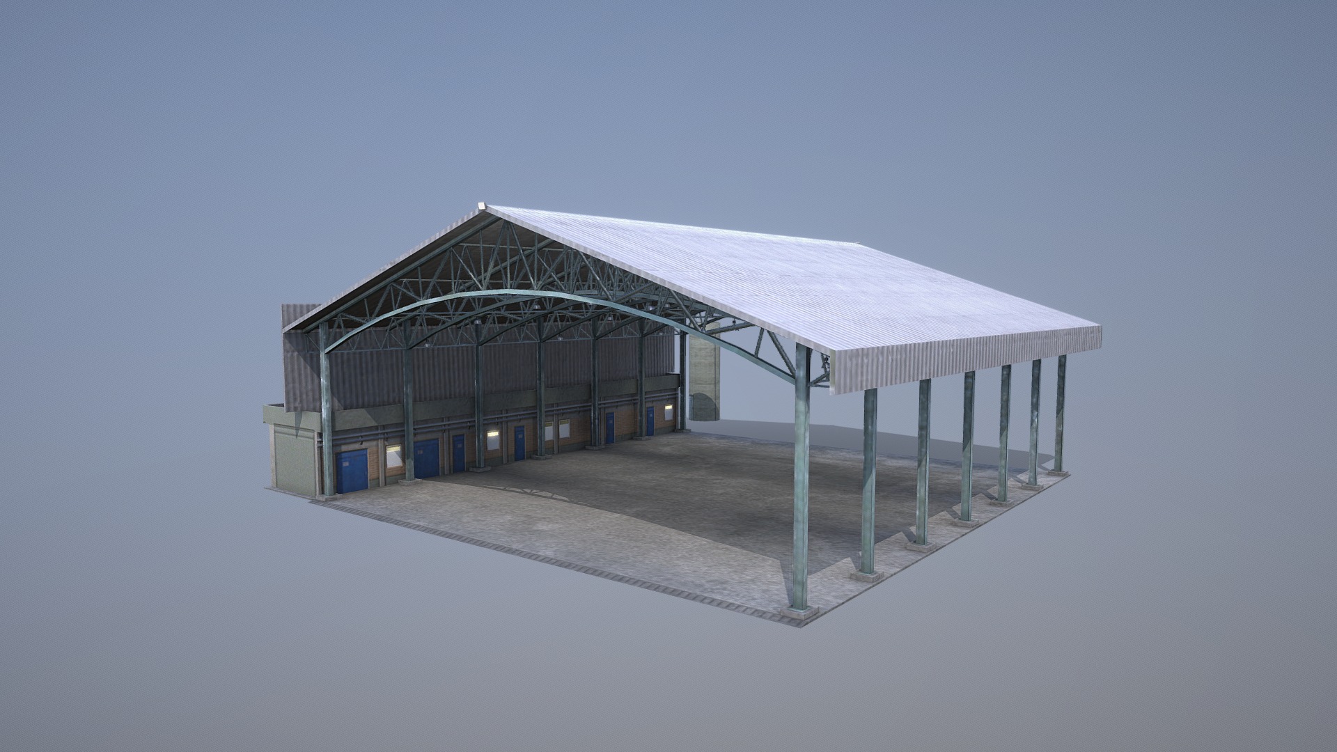 3D model MilitaryBase_PortoVelho_Hangar_03 - This is a 3D model of the MilitaryBase_PortoVelho_Hangar_03. The 3D model is about a building with a glass roof.