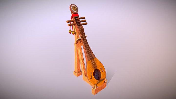 Stylized low poly lute 3D Model