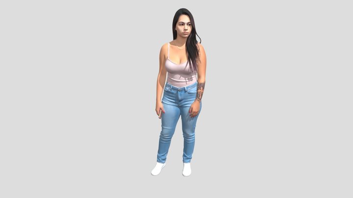 Casual Portrait of a Tattooed Woman in Jeans – Kostenloses 3D-Modell STL