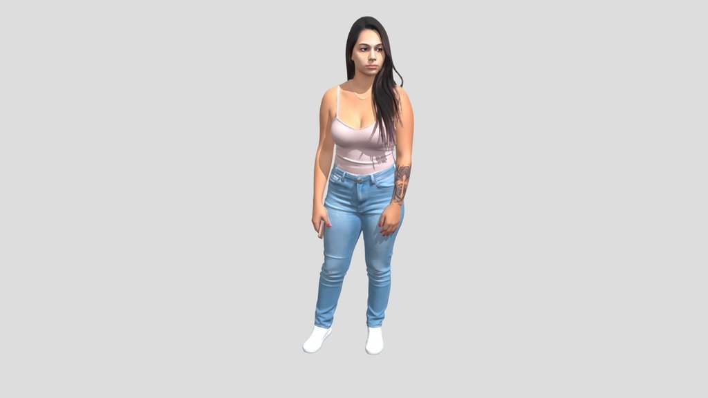 Casual Portrait of a Tattooed Woman in Jeans