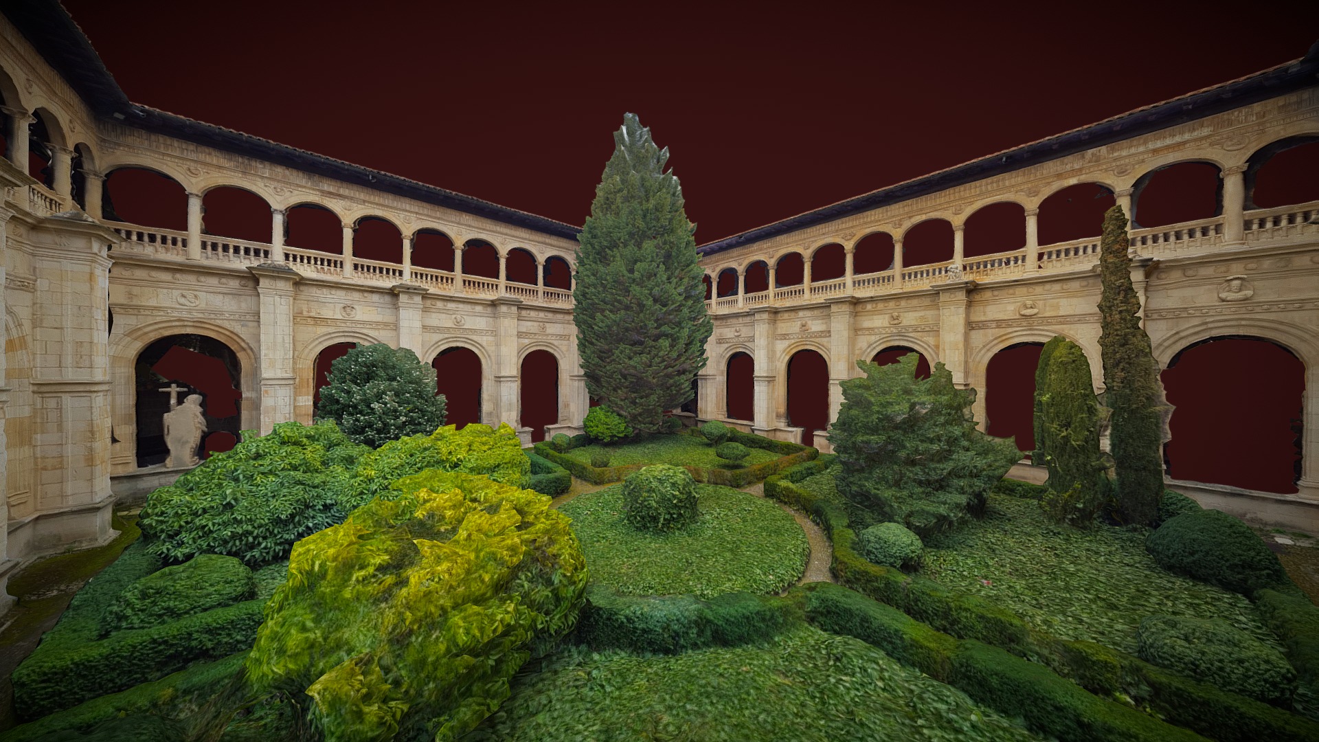 3D model Claustro del convento de San Marcos - This is a 3D model of the Claustro del convento de San Marcos. The 3D model is about a building with a garden in front.
