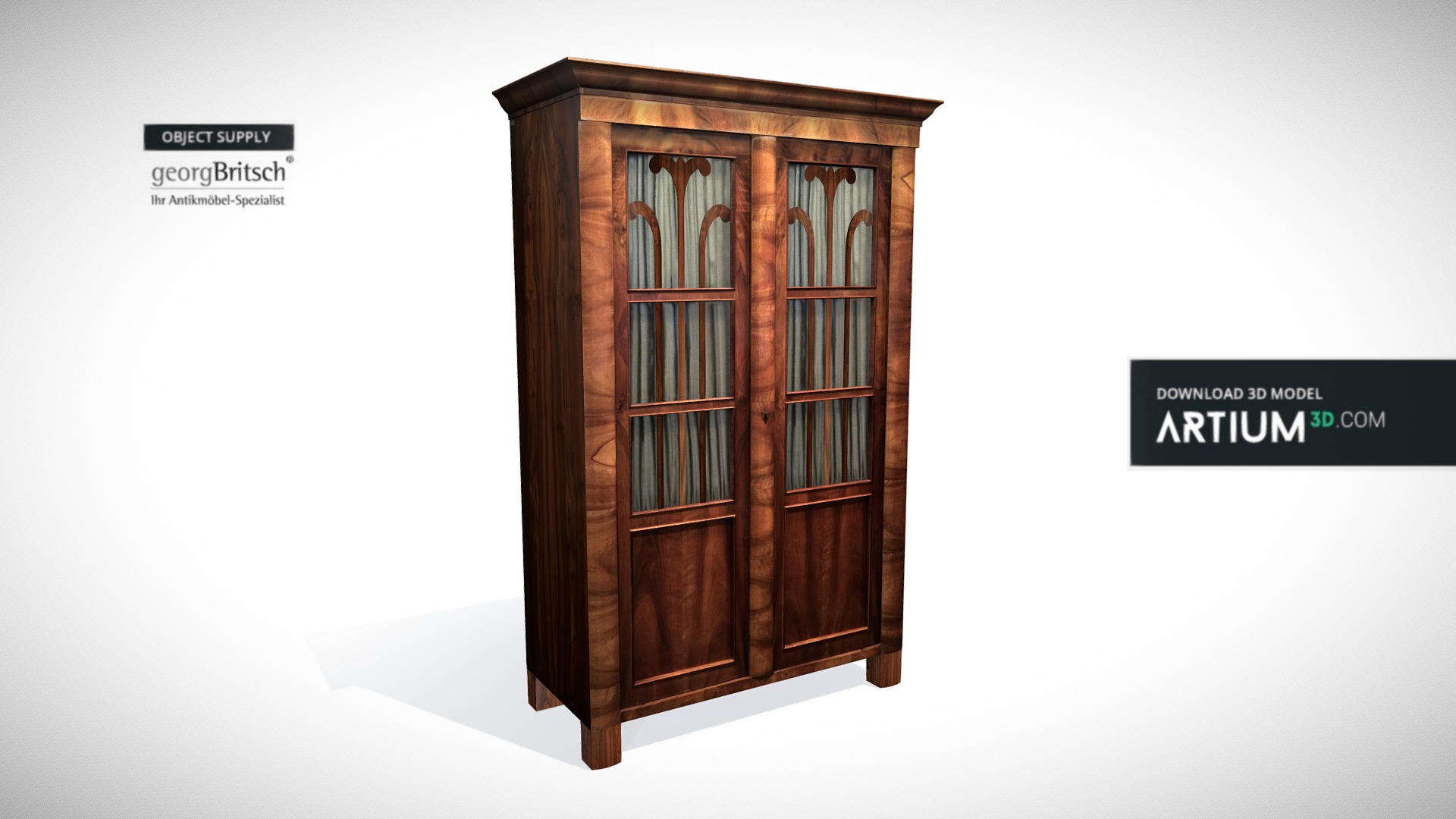 3D model Biedermeier bookcase – Georg Britsch - This is a 3D model of the Biedermeier bookcase - Georg Britsch. The 3D model is about a wooden cabinet with a window.