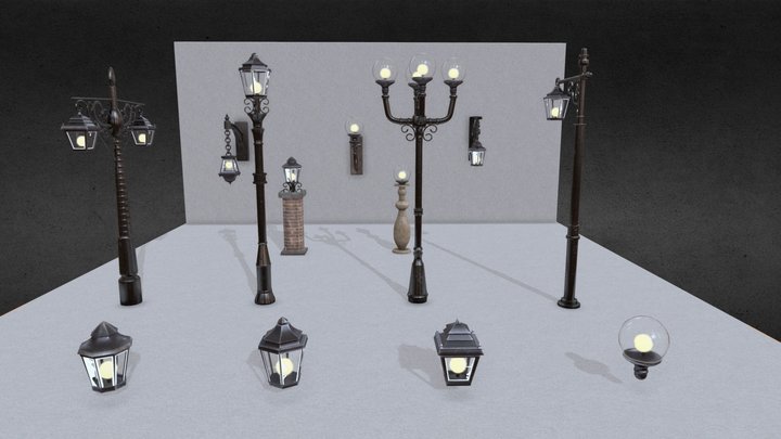 Classic Street Light Pack 3D Model