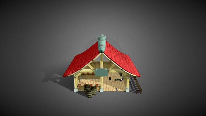 Low Poly Ninja Barn konoha 3D Model