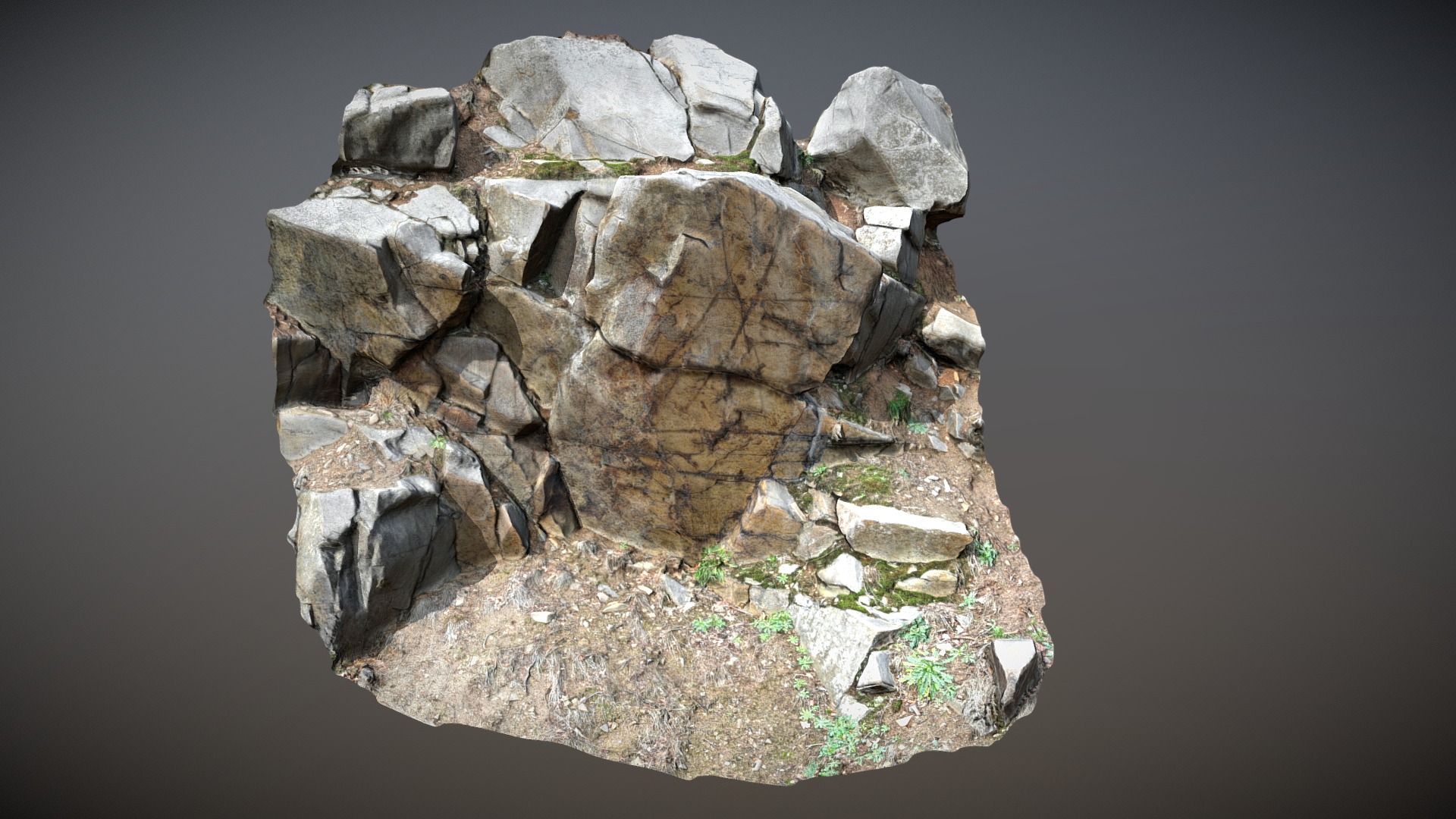 3D model 3d scanned cliff face H - This is a 3D model of the 3d scanned cliff face H. The 3D model is about a rock formation with moss growing on it.