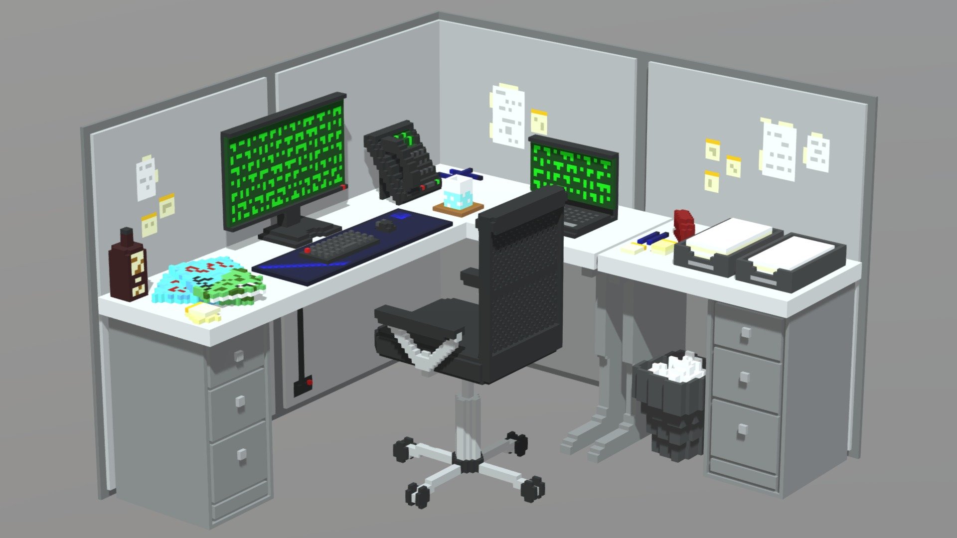 Voxel Office Cubicle (Variant 1) 3D model by Nathan Flannery (n0signal) [368fe89] Sketchfab