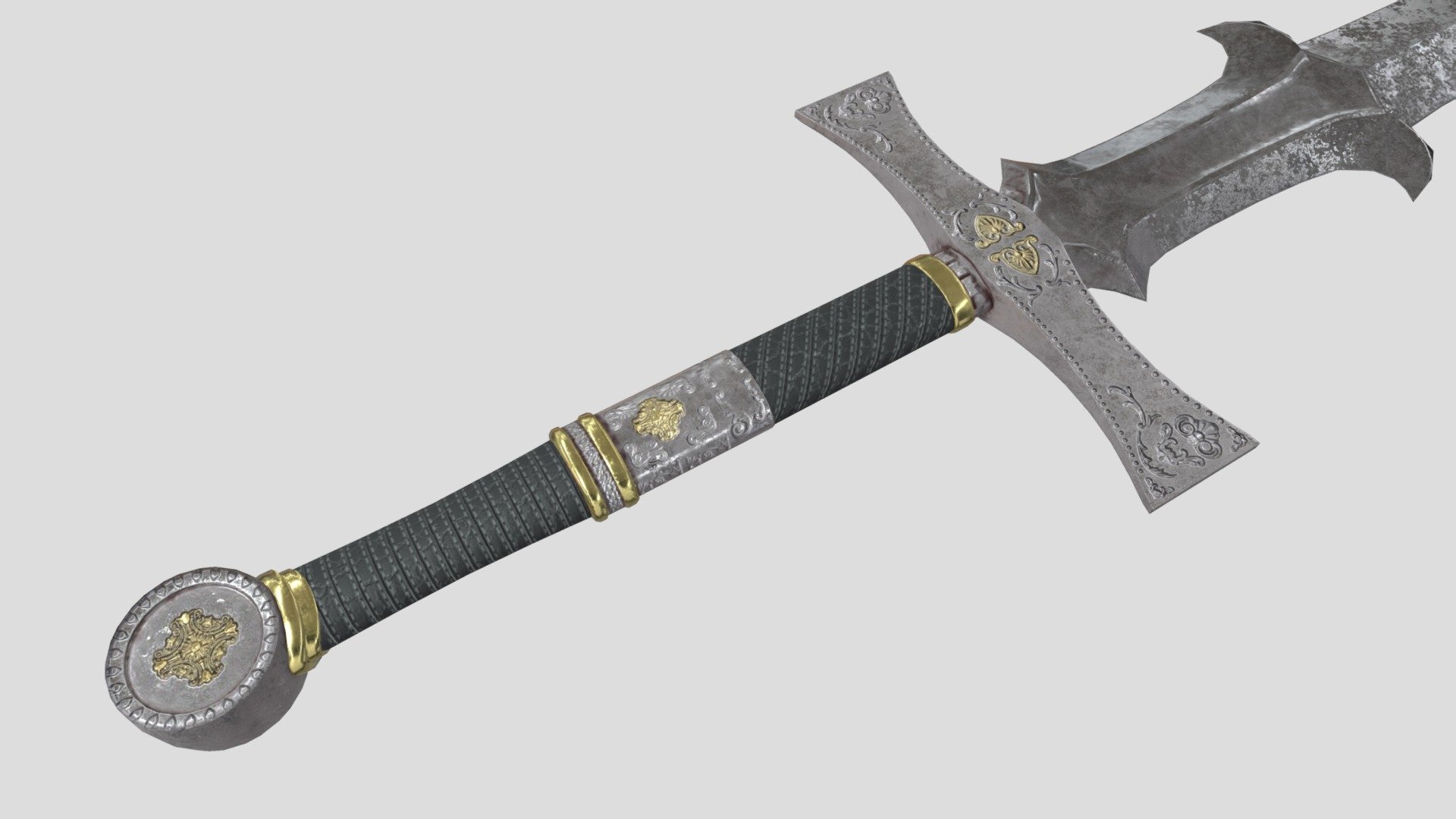 Silver fantasy long sword game ready low poly
