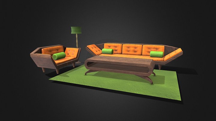 Midcentury Modern Couch Set 3D Model