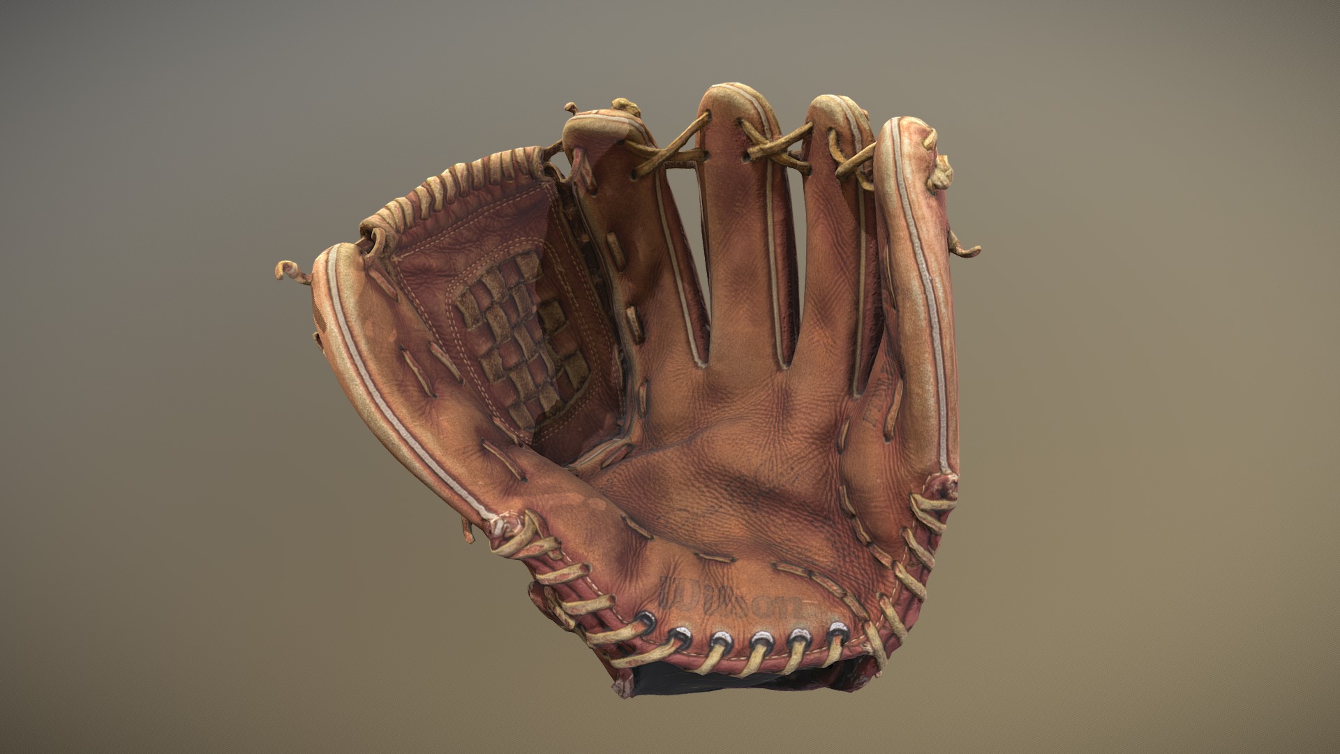 3D model Dave Righetti Signature Wilson Infielder’s Glove - This is a 3D model of the Dave Righetti Signature Wilson Infielder's Glove. The 3D model is about a gloved hand with a brown glove.