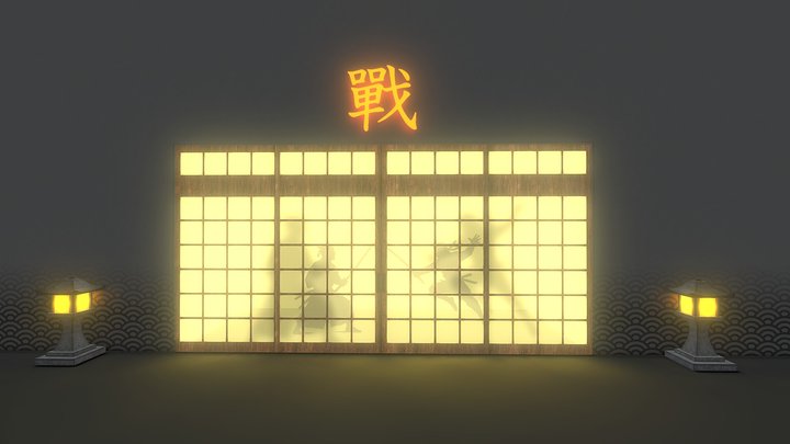 Samurai vs Ninja Fight Room Low Poly 3D Model