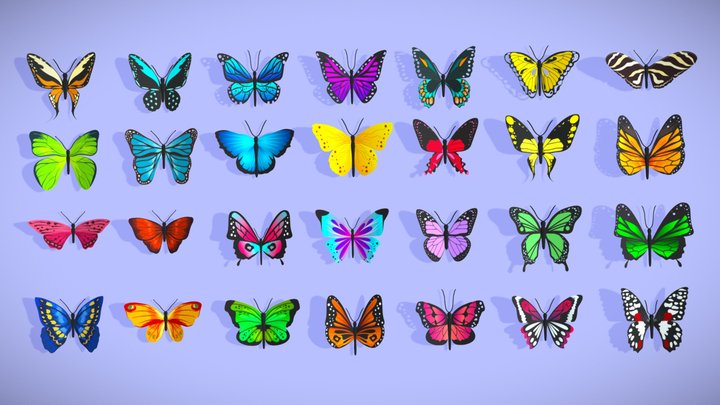 Butterfly Pack (Low Poly) 3D Model