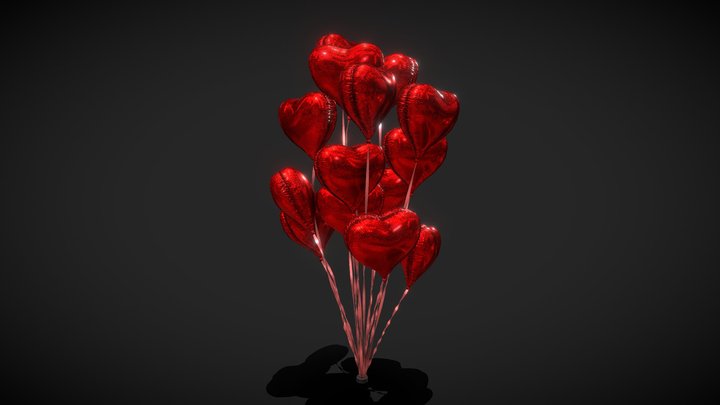 Valentine Heart Balloons -  animated low poly 3D Model