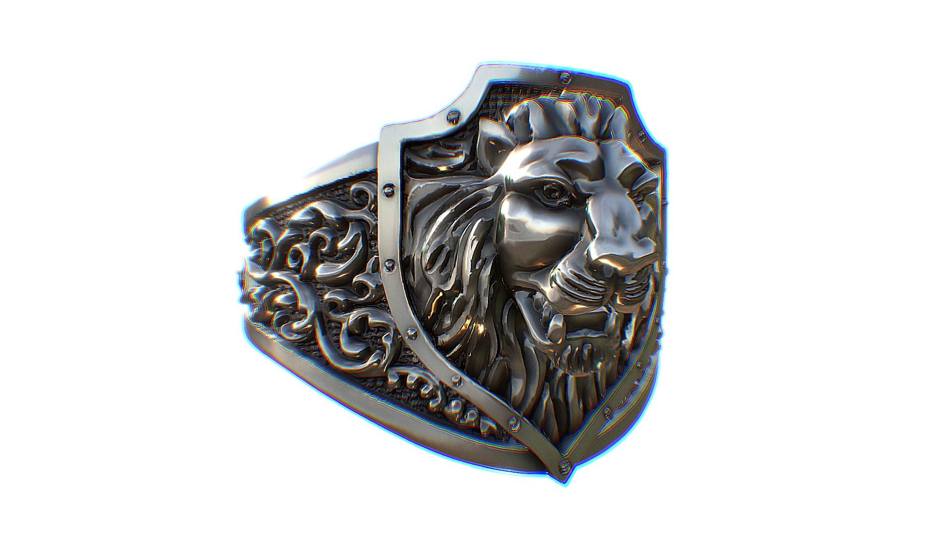 3D model Lion Shield - This is a 3D model of the Lion Shield. The 3D model is about a metal object with a face on it.
