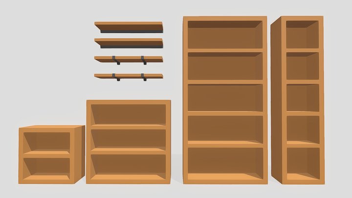Low Poly Bookshelf Set 3D Model