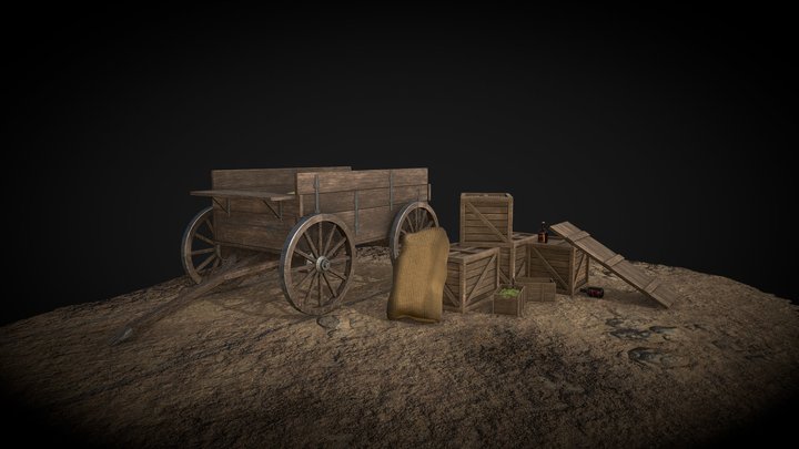 Old wooden cart. 3D Model