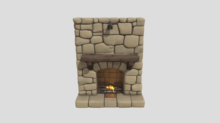 A rustic stone fireplace 3D Model