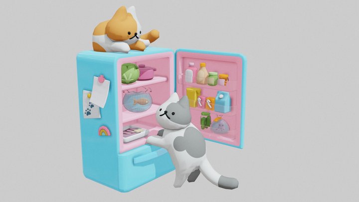 cats on the fridge 3D Model