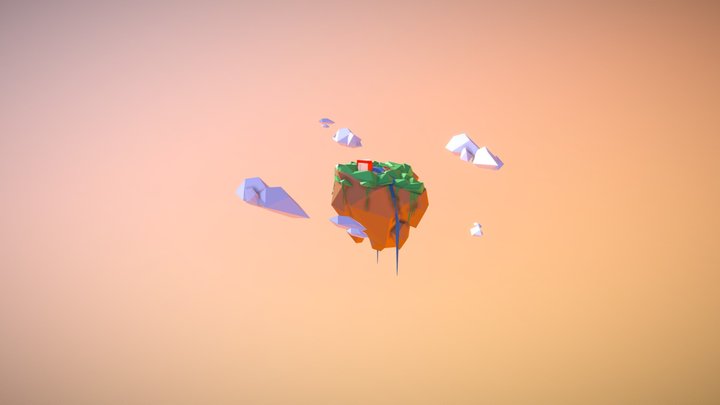 Low poly floating island with logo 3D Model