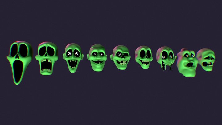 Various Ghost Heads 3D Model