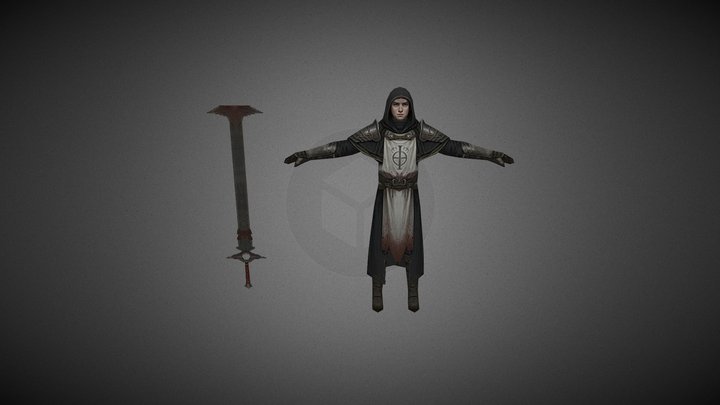 Dark Fantasy Monk | PSX Style Low-Poly 3D Model