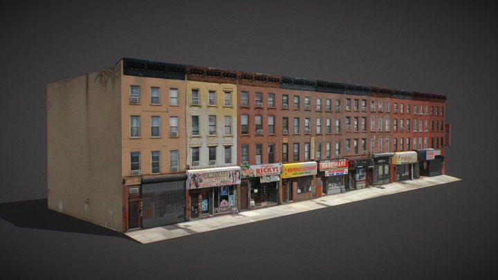 Brooklyn Street Row Buildings Low Poly 3D Model