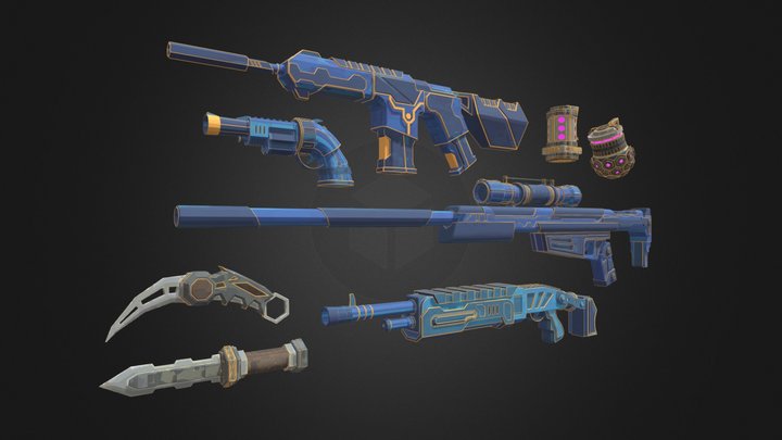 Crazy weapon pack in arcane style - Game ready 3D Model