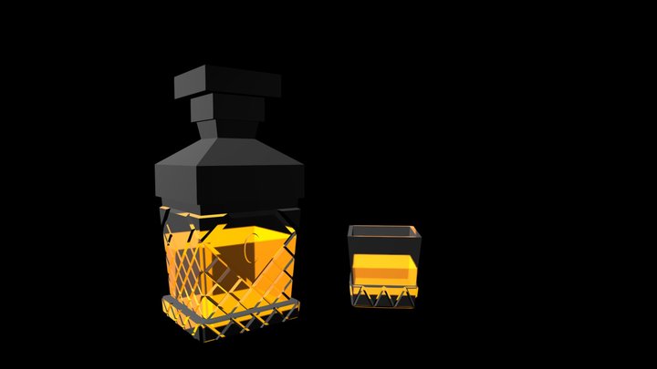 Whiskey Bottle and Glass 3D Model