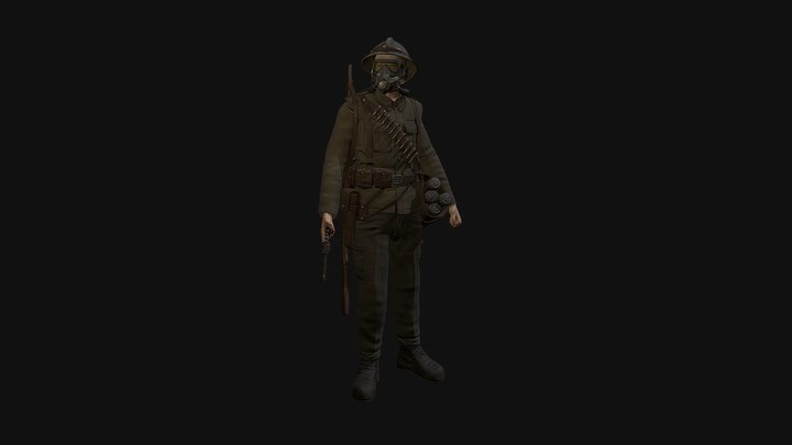 Trench Tunnel Soldier 3D Model