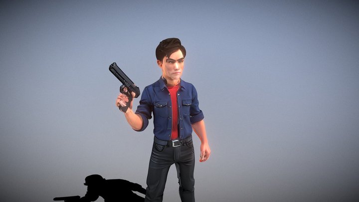 Man with handgun pistol