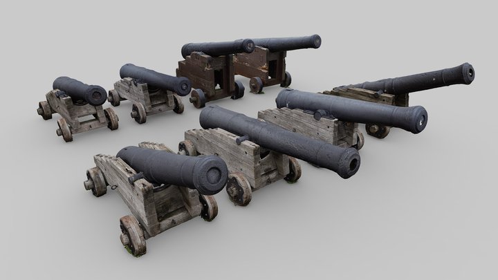 Old Cannons Set 3D Model