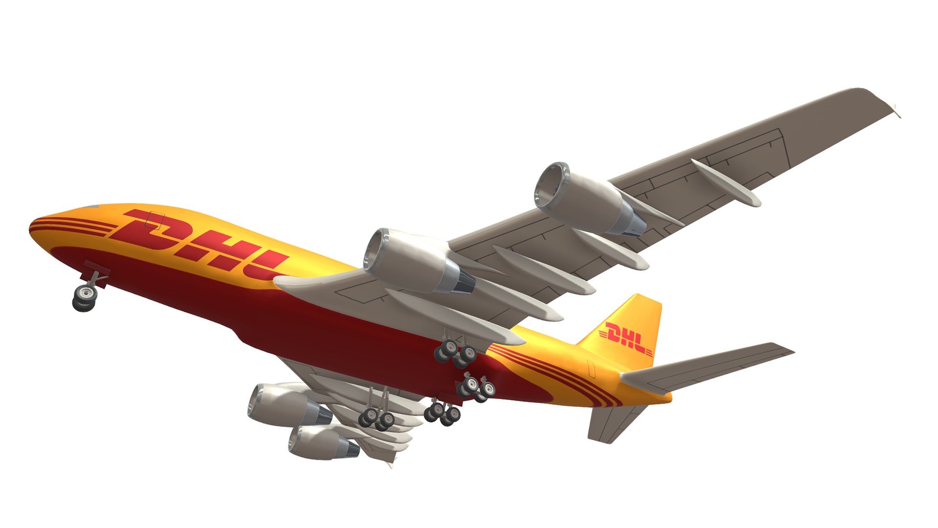 3D model Airbus A380 DHL - This is a 3D model of the Airbus A380 DHL. The 3D model is about a jet flying in the sky.