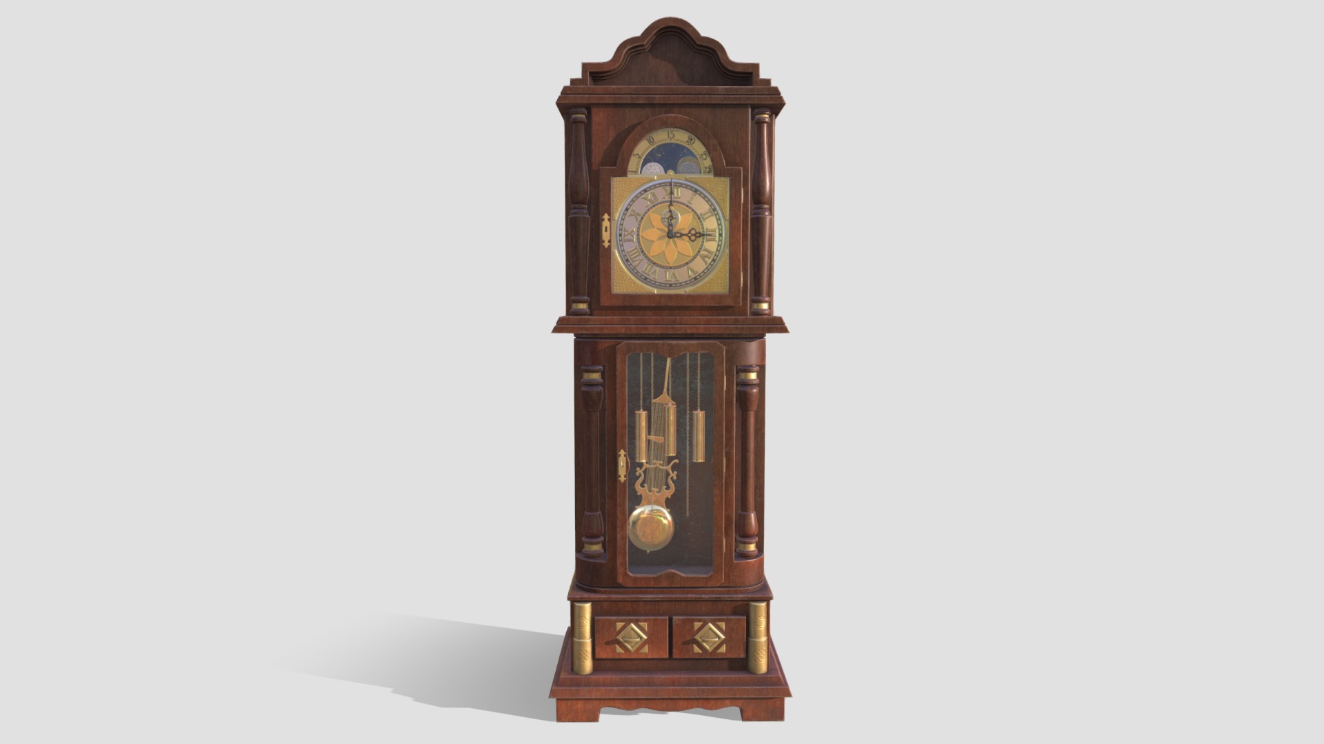 3D model Grandfather Clock - This is a 3D model of the Grandfather Clock. The 3D model is about a grandfather clock with a golden face.