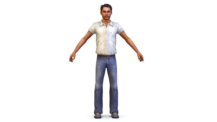 a young man in jeans and a white shirt 3D Model