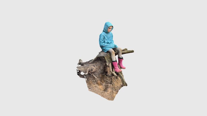 Amber relaxing on tree stump 3D Model