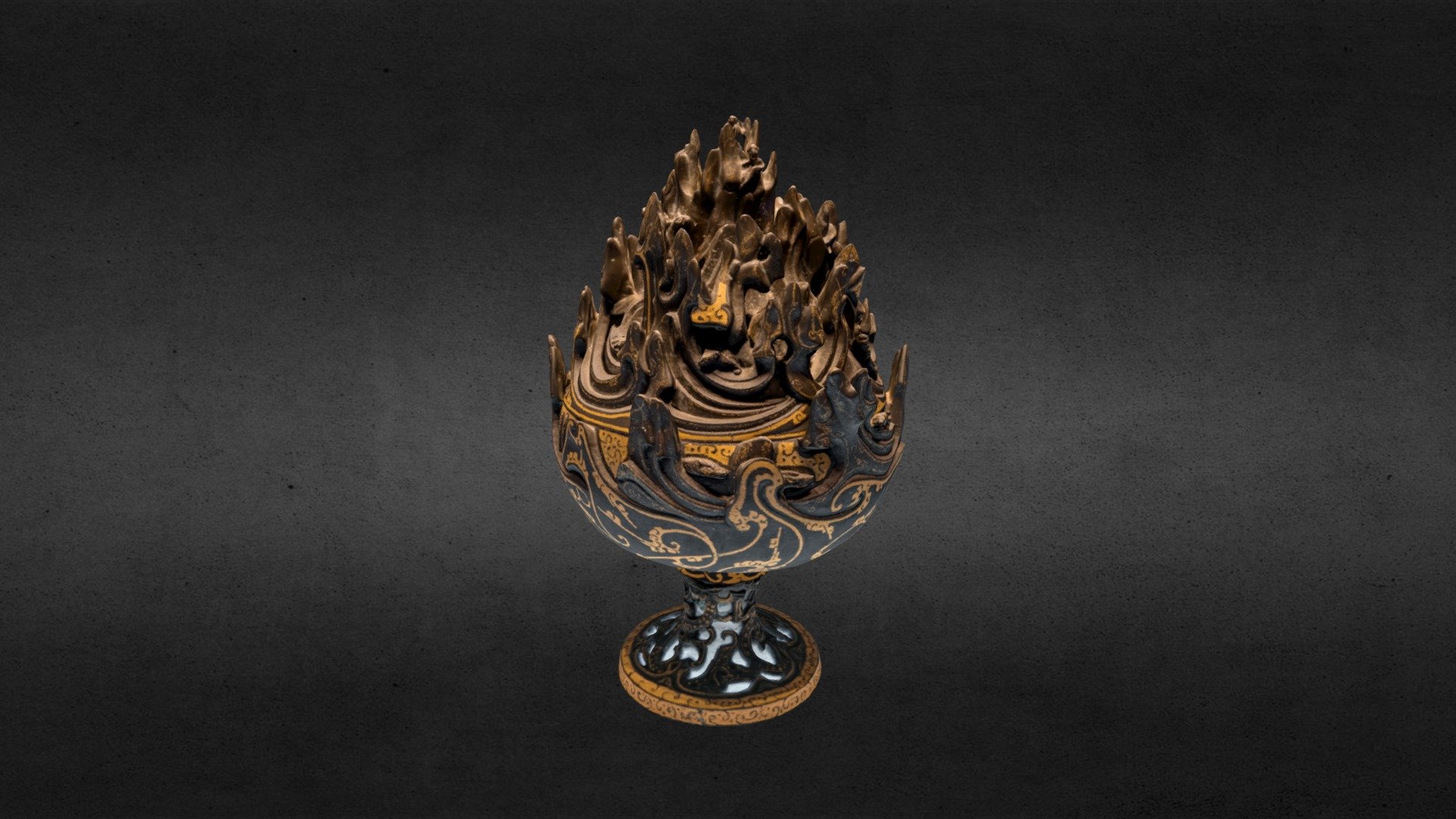 Boshan-style Bronze Incense Burner (错金铜博山炉) - 3D model by 邵
