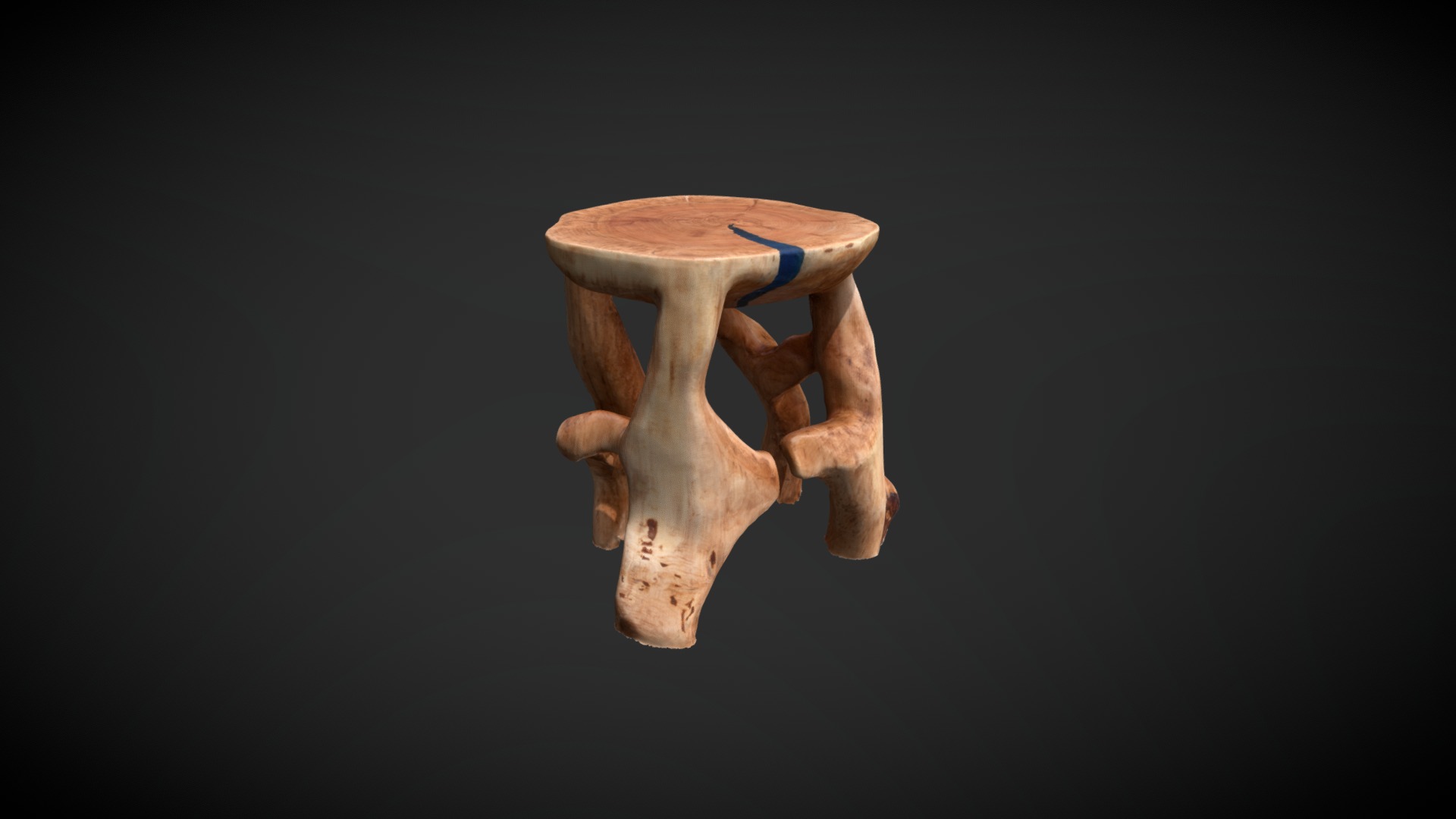 3D model Unique wooden tabouret chair - This is a 3D model of the Unique wooden tabouret chair. The 3D model is about a wooden bowl with a blue handle.