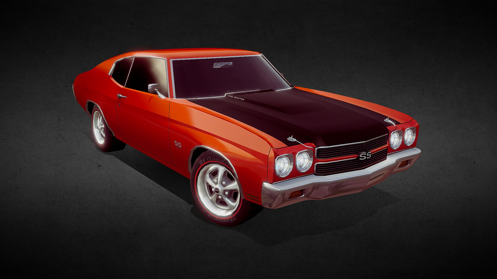 3D model 1970 Chevrolet Chevelle SS - This is a 3D model of the 1970 Chevrolet Chevelle SS. The 3D model is about a red car parked.