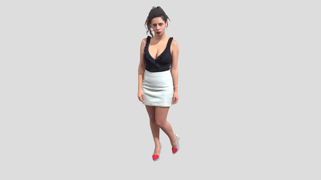 Ruffled Navy Top and Light Gray Mini Skirt