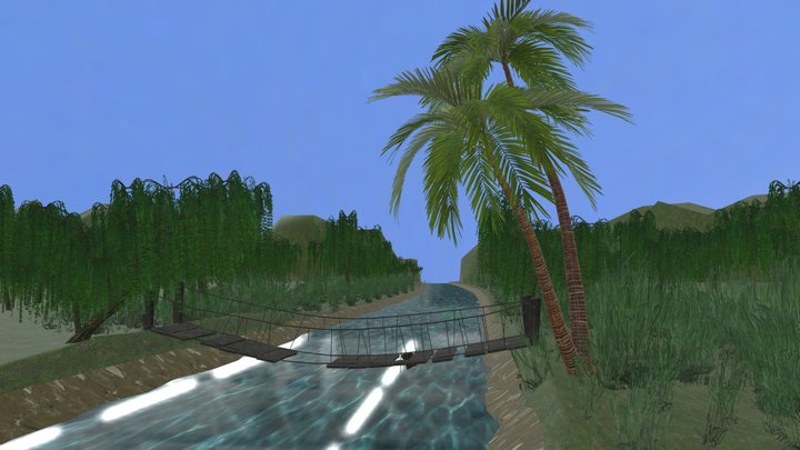 River Nature Pool 3d Cartoon Landscape Landmark 3D Model
